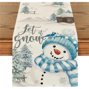 Table Runner |  Snow Blue  |  Snowman Christmas Table Runner, 13 x 72 Inches